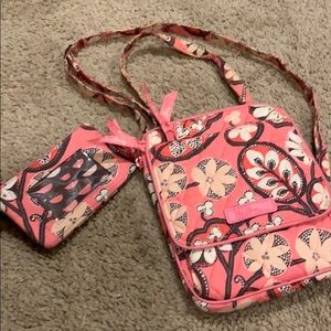 Vera Bradley cross body bag with matching wallet.